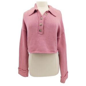 Show Me Your MuMu Half Button Down Pink Knit Sweater
